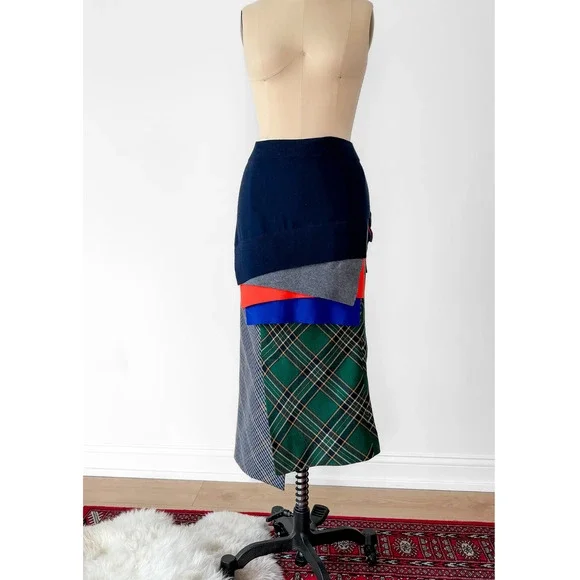 Enföld Japanese Layered Patchwork Asymmetric Plaid Solid Skirt - Picture 8 of 8